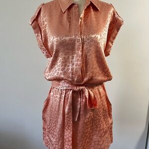 Joie Coral Satin Blouse with Subtle Print
